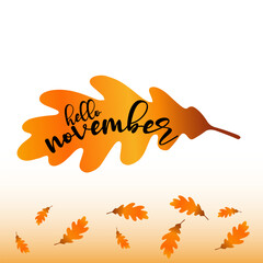November design with autumn leaves silhouette on a warm seasonal background. Perfect for fall greeting cards, seasonal posters, social media templates, and cozy November decorations