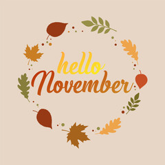 November design with autumn leaves silhouette on a warm seasonal background. Perfect for fall greeting cards, seasonal posters, social media templates, and cozy November decorations