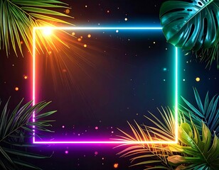 Neon frame and leafy foliage
