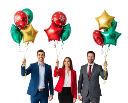 happy business team with balloons