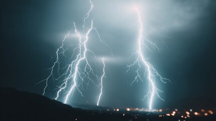 Dramatic lightning storm illuminating the night sky with electrifying energy and power