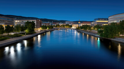 Fototapeta premium Evening calm over the river in a city