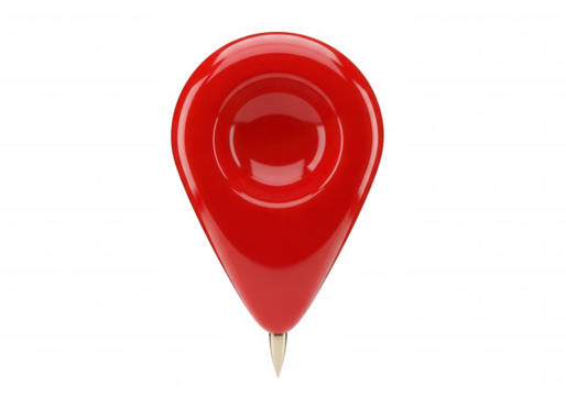 Red glossy location marker isolated on a transparent background