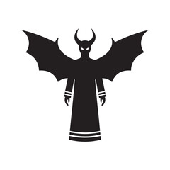 Black Devil Demon with Horns and Wings Silhouette Icon Vector
