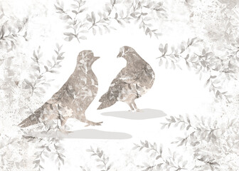 Horizontal creative design with a pair of birds, International Friendship Day. Banner for text with silhouettes of birds in minimalist style