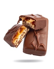 Two chocolate bars, caramel and nuts
