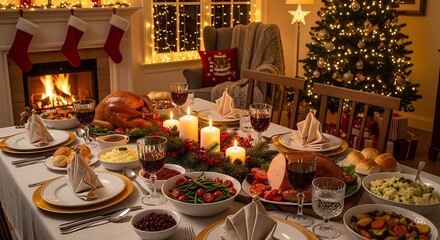 Christmas Dinner Celebration Festive Table.