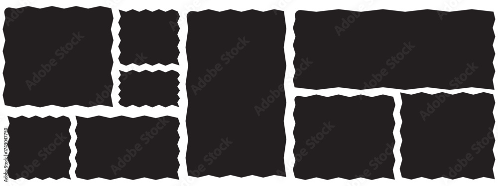 Wall mural rectangle shape frame with zigzag edge. set of zigzag and colorful shapes. cloudy wave curve edge fr