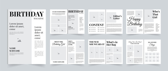 Elegant Birthday Magazine Template Layout – A4 Printable Design for Fashion or Lifestyle Features