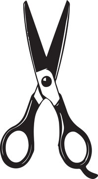 
cissors vector illustration in black and white with open blades, thumb and finger loops, and pivot point for office, craft and cutting  tool themes