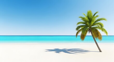 Fototapeta premium Minimalist tropical beach with palm tree shadow