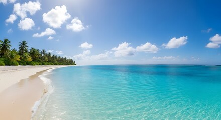 Fototapeta premium Tropical beach horizon with turquoise water and blue sky