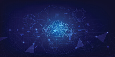 Futuristic Cloud Computing Network Vector Background, Digital Big Data Storage Concept
