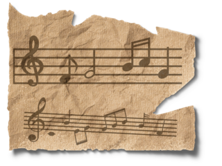 transparent 1-Scrap of old music sheet, vintage yellowed ripped paper with notes isolated for design - 1
