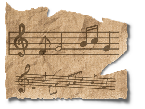 transparent 1-Scrap of old music sheet, vintage yellowed ripped paper with notes isolated for design - 1