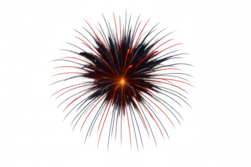 Fireworks burst creating red and orange light trails, celebrating events and holidays, transparent background