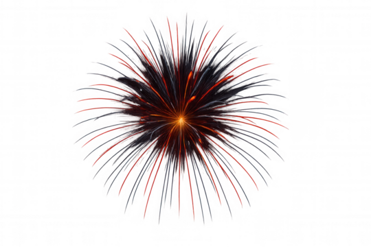 Fireworks burst creating red and orange light trails, celebrating events and holidays, transparent background