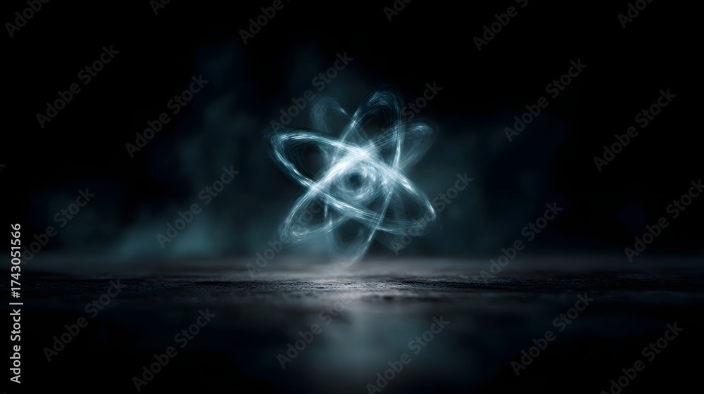 Wall mural a glowing abstract atom symbolizing science and energy in a dark atmospheric environment