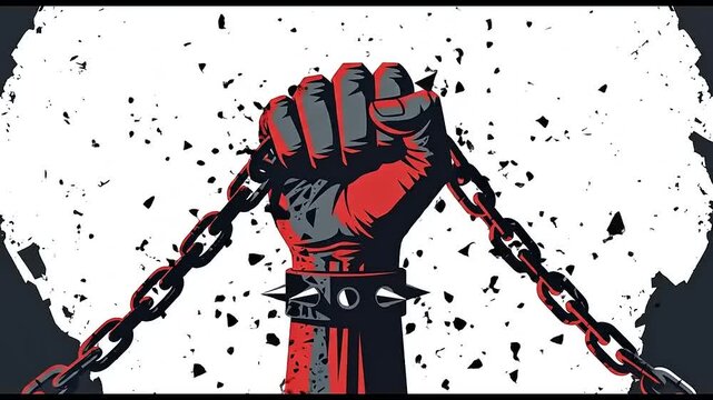 Powerful Fist Clenched in Chains Symbolizing Strength and Resistance.
