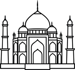 taj mahal outline vector illustration line art