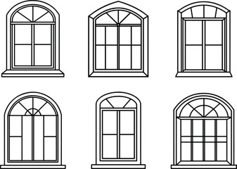 Collection of window outline vector for architecture and interior design