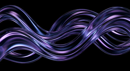 Abstract Metallic Purple Ribbon Waves on Black