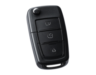  Vehicle Key Fob with Black Buttons Isolated Transparent Background.