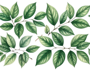 Vintage Hand-Drawn Green Leaves Seamless Pattern PNG