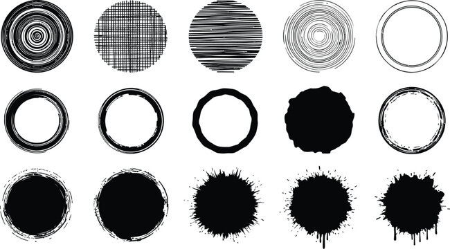 Vector grunge circle shapes set abstract textures and elements
