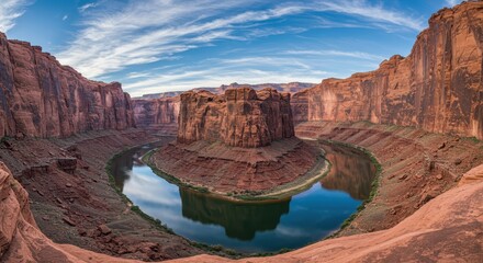 Panoramic landscape of a canyon with a winding river