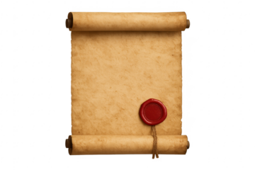 Old paper scroll with wax seal and rope