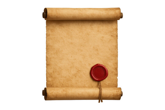Old paper scroll with wax seal and rope