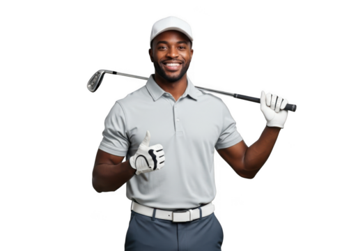 Man with golf club isolated on transparent background