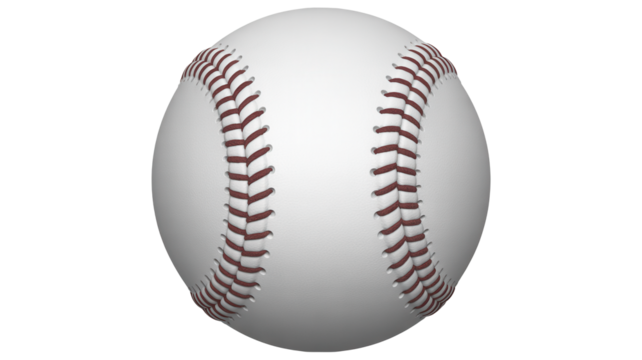 A classic white baseball with red stitching is isolated against a stark black background showcasing its iconic design and texture