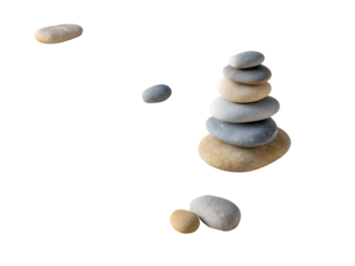 Stacked river stones symbolizing balance, stability, and tranquility, isolated on a transparent background