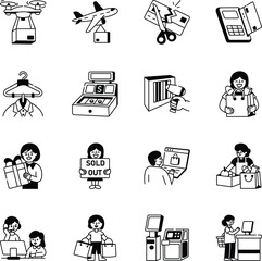 Set of Doodle Style Shopping