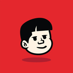 Cartoon boy face with confident smirk expression, bold lines, and flat vector style. Perfect for mascot, avatar, sticker, branding, and character design. EPS vector file