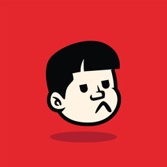 Cartoon boy face with confident smirk expression, bold lines, and flat vector style. Perfect for mascot, avatar, sticker, branding, and character design. EPS vector file