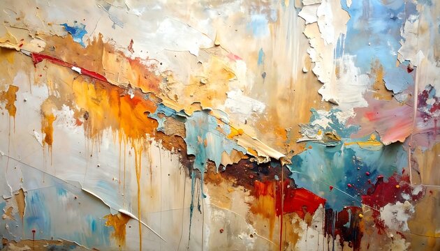 Abstract painting with drips and textured layers