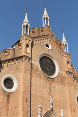 Exterior view of the facade of the basilica Santa Maria Gloriosa dei Frari church, Venice