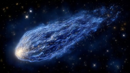 Majestic comet soaring through the dark expanse of space, leaving a luminous trail of stardust