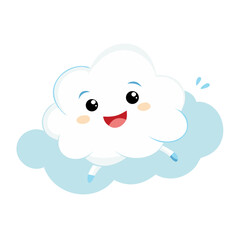 A cute smiling cloud character floating in a bright blue sky
