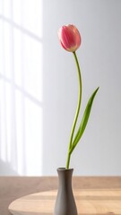 Single pink tulip in vase