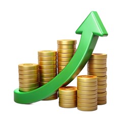 Growing Stack of Gold Coins with Green Arrow money