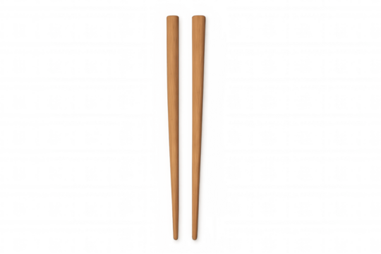 Pair of traditional wooden chopsticks, essential utensils in asian cuisine, set against a clear background for easy isolation