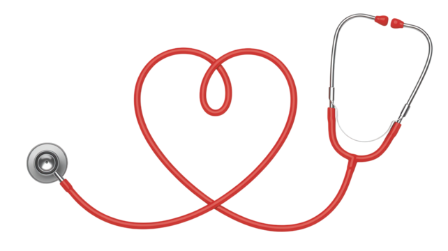 Red stethoscope forming a heart shape  symbolizing cardiology and healthcare