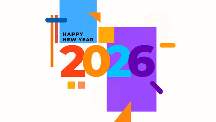 NEW YEAR 2026 BANNER CELEBRATION ABSTRACT FLAT PASTEL COLOR BACKGROUND MODERN DESIGN. NEW YEAR GREETINGS AND INVITATIONS SIMPLE VECTOR