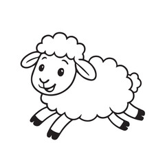 Minimalist vector artwork showing a cute sheep, rendered in black and white tones with strong black outline highlighting playful and gentle appearance.
