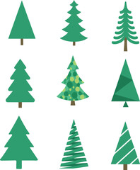 Set of Christmas Trees Isolated on White, Holiday Decoration Vector Illustration. Green Fir and Pine vector
