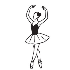 Vector artwork in black and white portraying a graceful female ballerina dancing, designed with strong black outlines for simple yet creative expression.